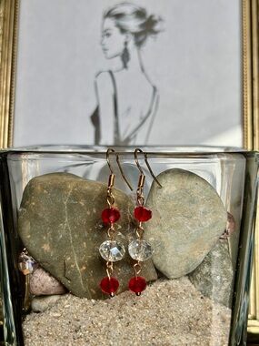 Gold-Tone Drop Earrings with Red and Clear Crystals
